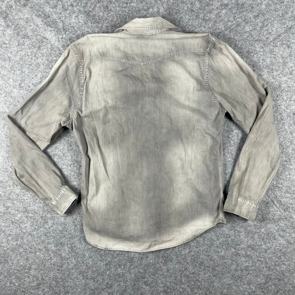 Express Women's Grey Acid Wash Denim Western Shirt Pearl Snap Large - Picture 6 of 6